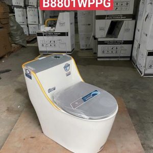 BỒN CẦU 1 KHỐI B8801WPPG TRẮNG VIỀN VÀNG NẮP XÁM